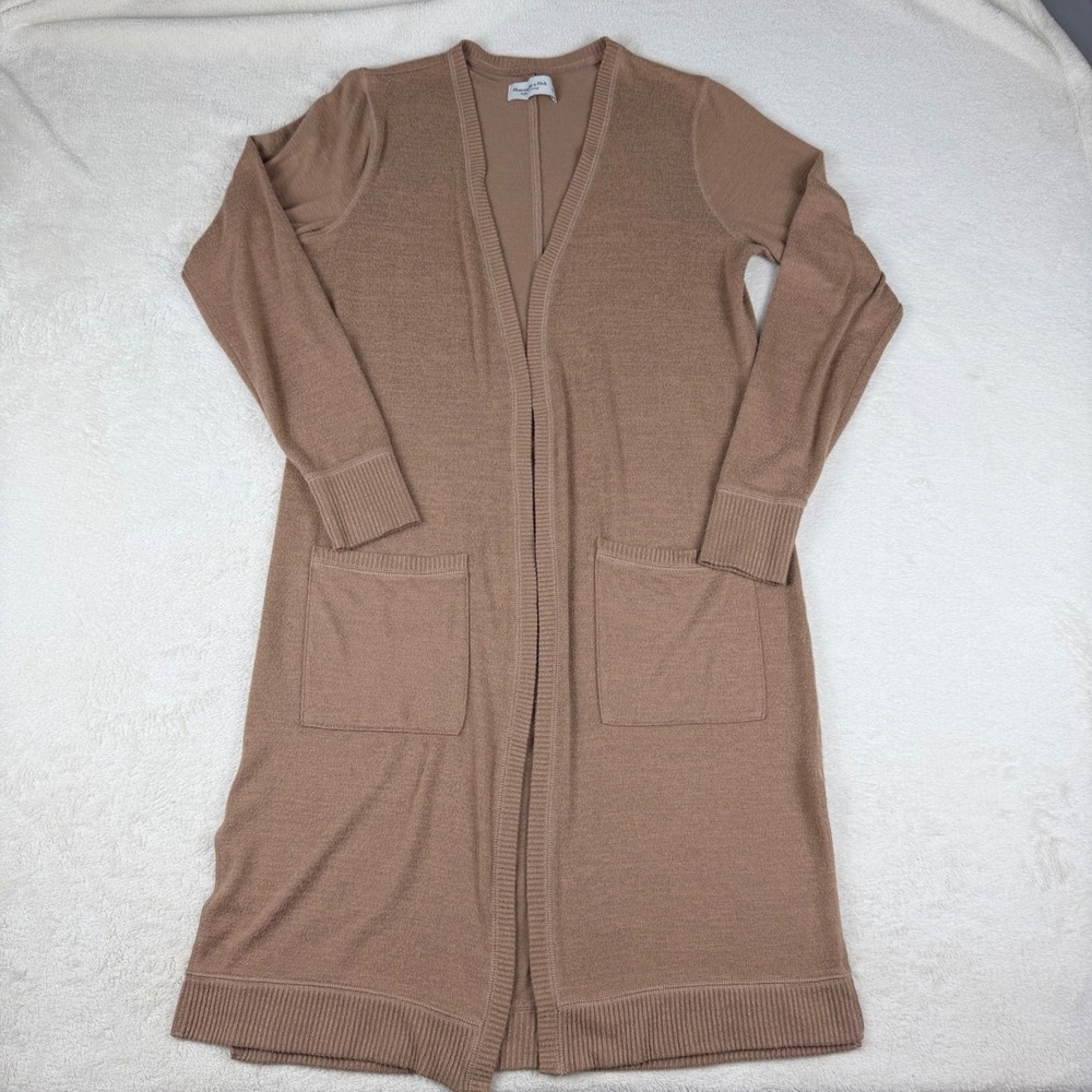 Abercrombie‎ Fitch Soft Cozy Cardigan Tan Brown Open Front Long Sleeve Pockets M